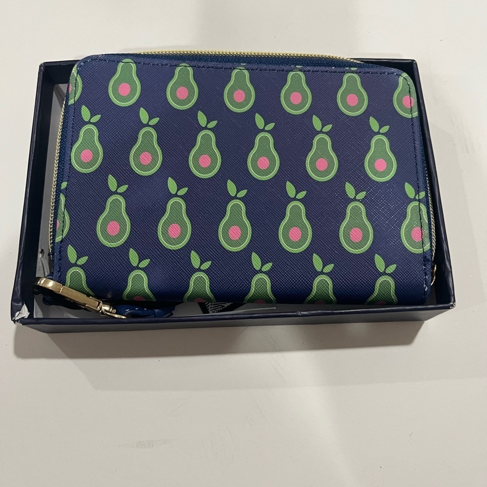 Dabney Lee  wristlet wallet blue avocado print NWT